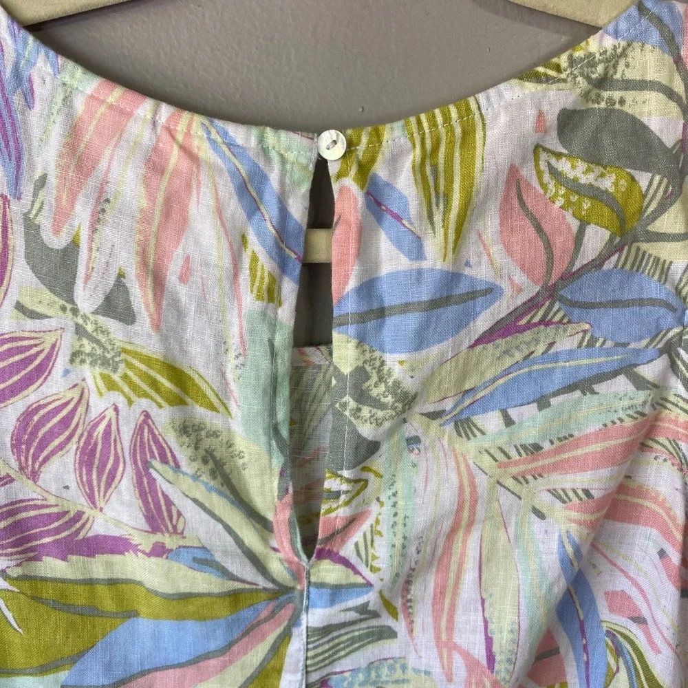 C&C California Women 100% Linen Tropical Pastel Floral Shift Dress Small Pockets